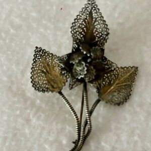 Portuguese 800 Silver Vermeil/Filigree Brooch 1980s Antique